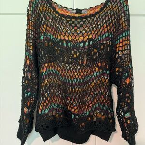 Desigual Black and Orange Crew Neck Sweater with Geometric Design